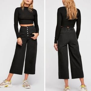 Free People button fly high rise wide leg jeans black women's 31